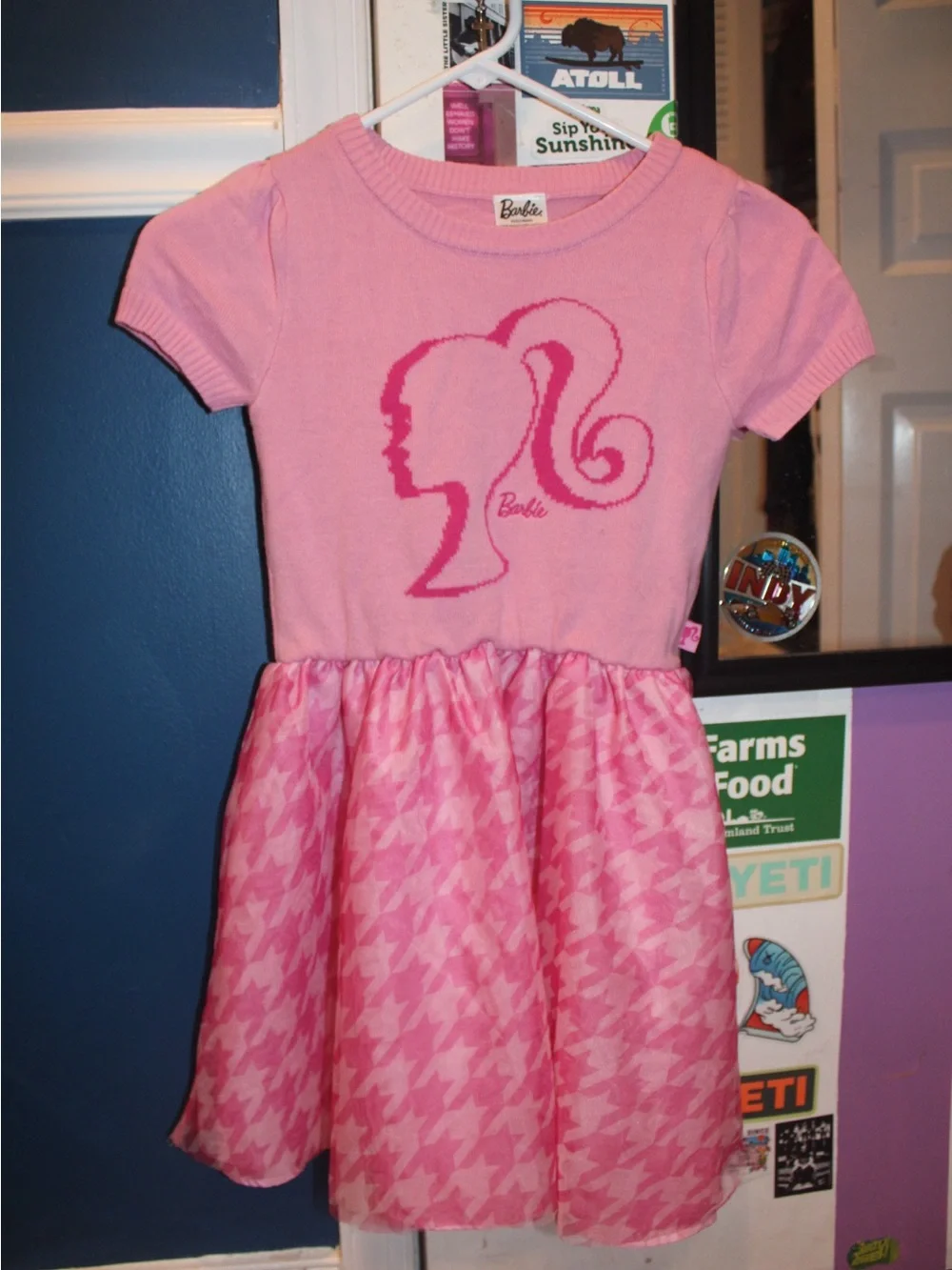 Mattel Barbie Girl Sweater Knit Tutu Dress Pink Houndstooth Size Medium 7/8